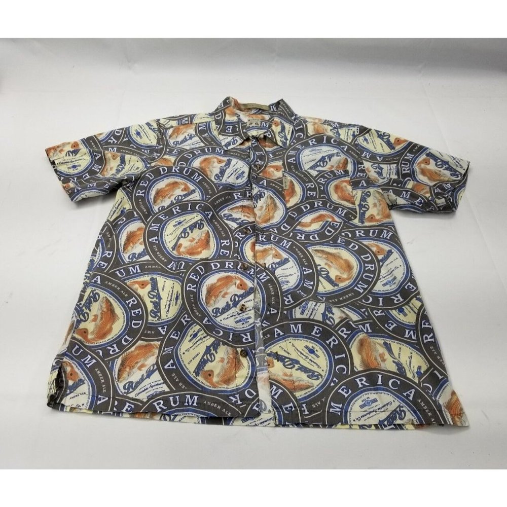 Men's Columbia Shirt Size Medium M River Lodge Red Drum Amber Ale America A7